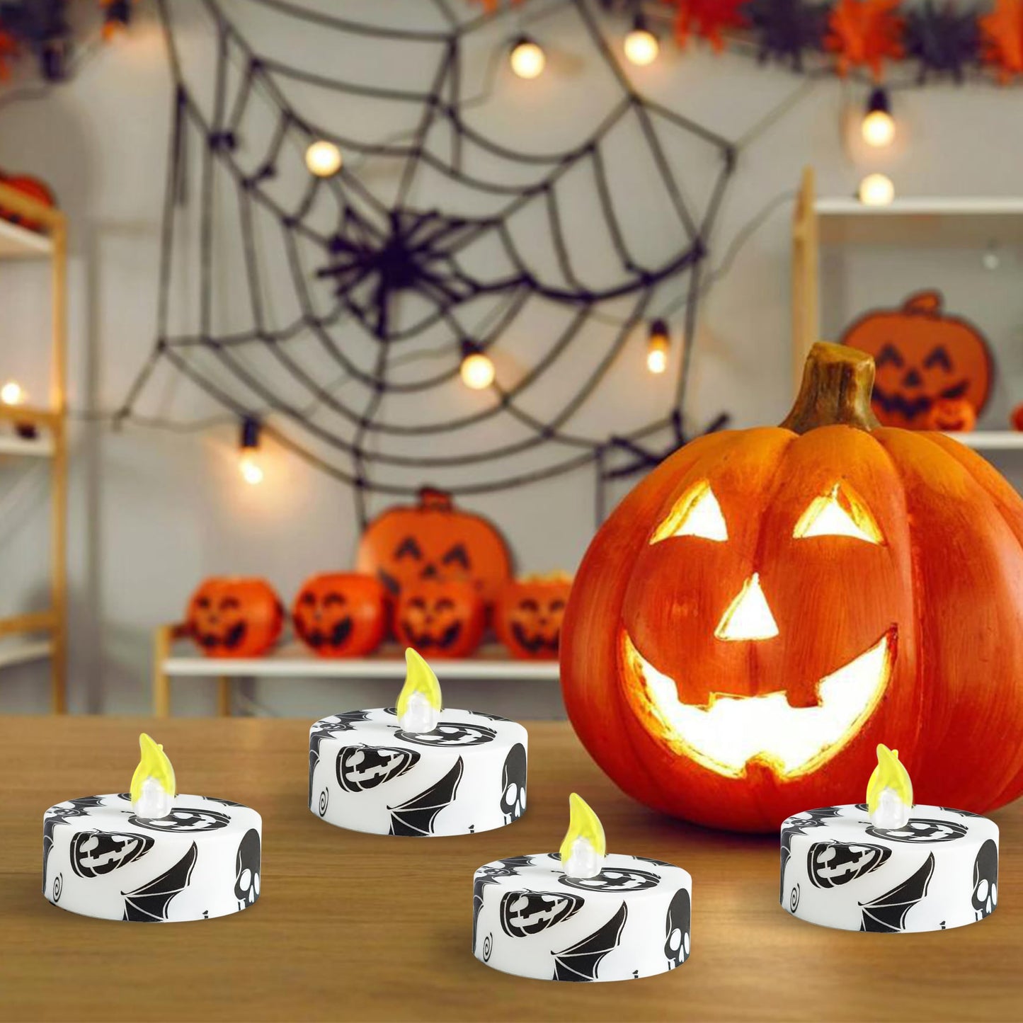 FCMSHAMD Halloween Bat Flameless Tealights Candles with 10-Key Remote Timer Battery Operated, 2.2 Inch Flickering LED Tea Lights Candles for Home Decoration,12 Pack