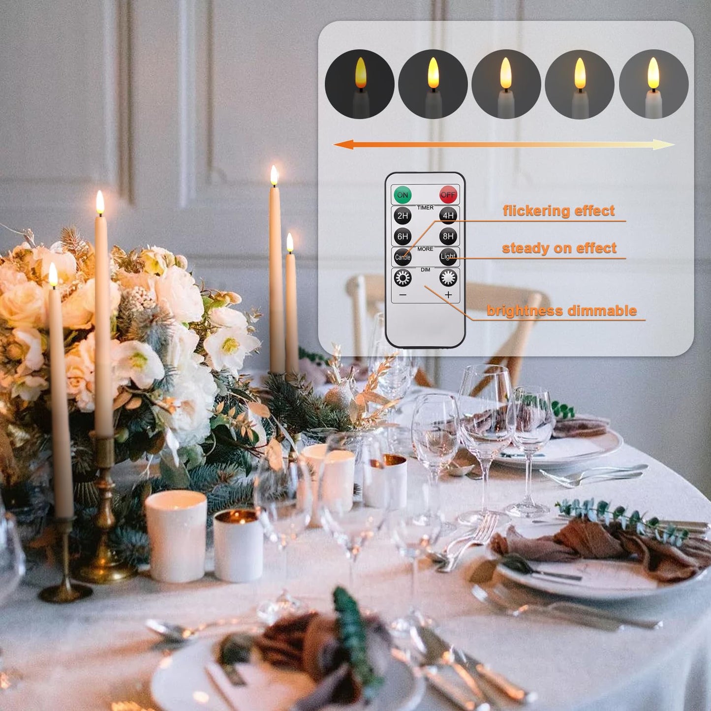 IMAGE Rechargeable Flameless Taper Candles with Remote, 12 Pcs LED Candlesticks 3D Wick Ivory Taper with Timer Flickering Function for Home, Wedding, Birthday Halloween Christmas (Corded Electric)