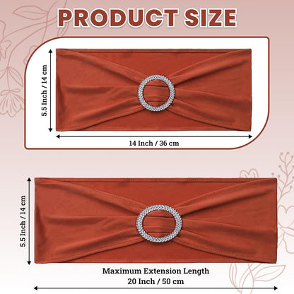 MDS Premium Spandex Chair Sashes - Stretchy Bow Covers with Buckle Slider | 50 Pack in Terracotta
