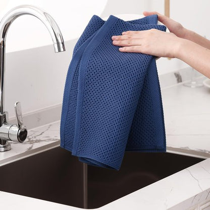 Homaxy 100% Cotton Waffle Weave Kitchen Dish Towels, Ultra Soft Absorbent Quick Drying Cleaning Towel, 20x28 Inches, 6-Pack, Navy Blue
