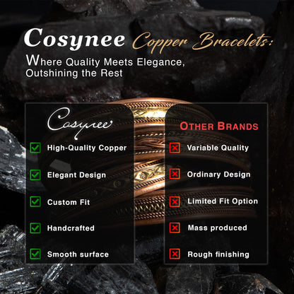 cosynee Premium Tibetan Copper Unisex Bracelets Set of 4 – 99.99% Pure Copper Cuff Bangles for Men & Women, Adjustable, Ultra Strength, Solid High Gauge Metal – Vintage Style with Gift Pouch