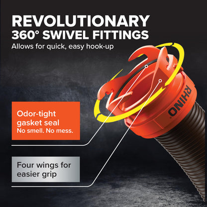 Camco RhinoFLEX 10’ RV Sewer Hose Extension - Features Collapsible Design for RV Storage - Includes Pre-Attached Lug & Bayonet Fitting -Heavy Duty Polyolefin & Reinforced w/Steel Wire (39774)