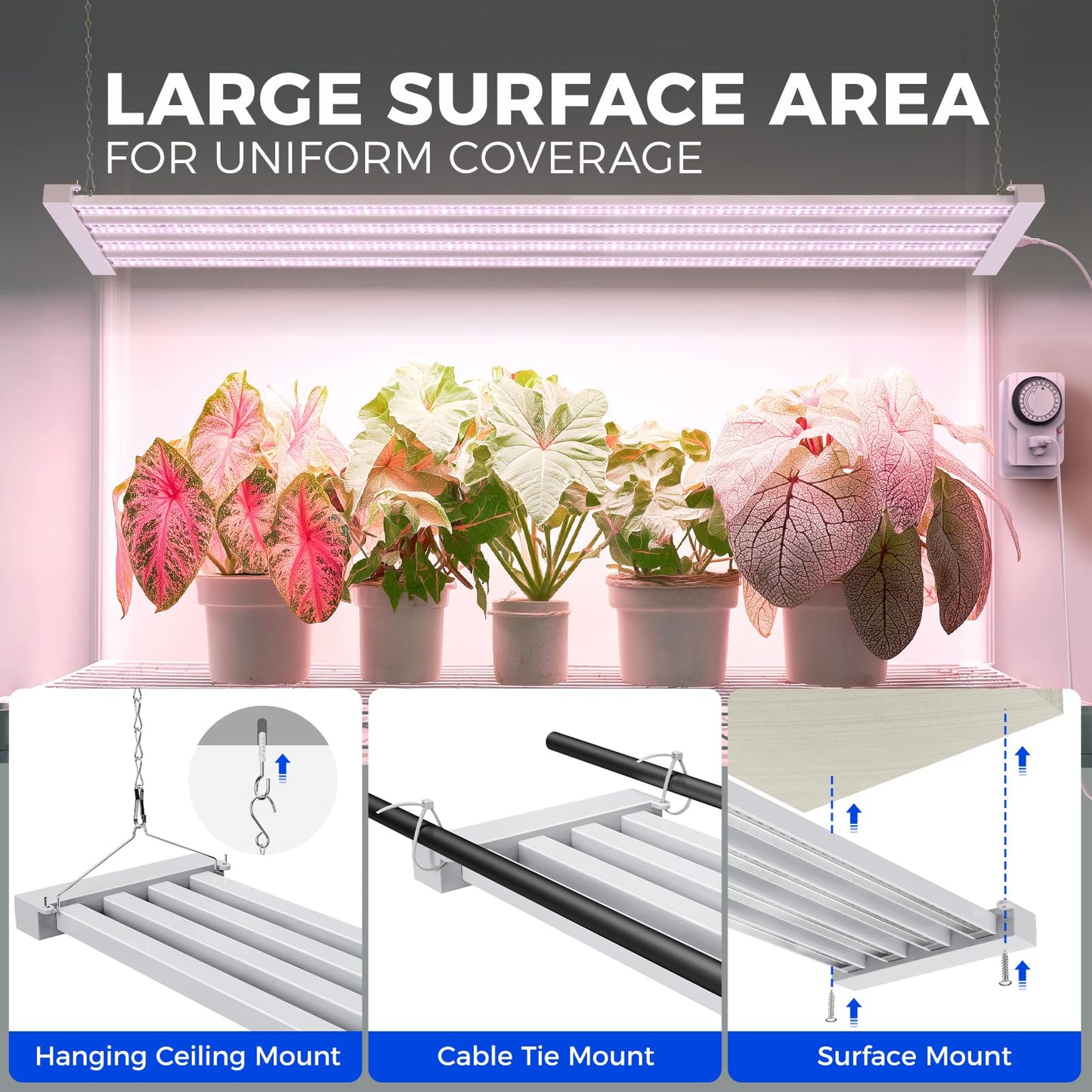 Barrina TX-L84 4FT LED Grow Light, 336W (4 x 84W), 4 Panel Wider Coverage, Full Spectrum, High PPFD, Mechanical Timer, Linkable, Hanging Light, Plant Stand with Grow Light for Indoor, Seeding, 4 Packs