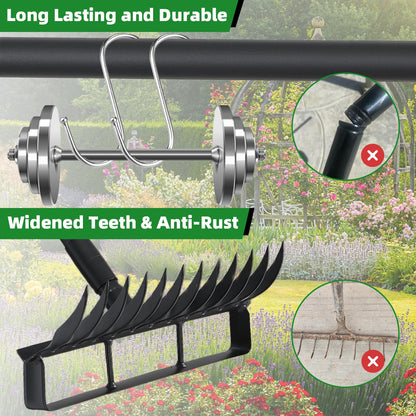 76.8" Garden Hoe and 12 Tines Rake 2-in-1 Garden Tool for Weeding, Garden Cultivator with Adjustable Long Handle Heavy Duty Weed Puller Stirrup Hoe for Ditching, Seeding, Loosening Soil