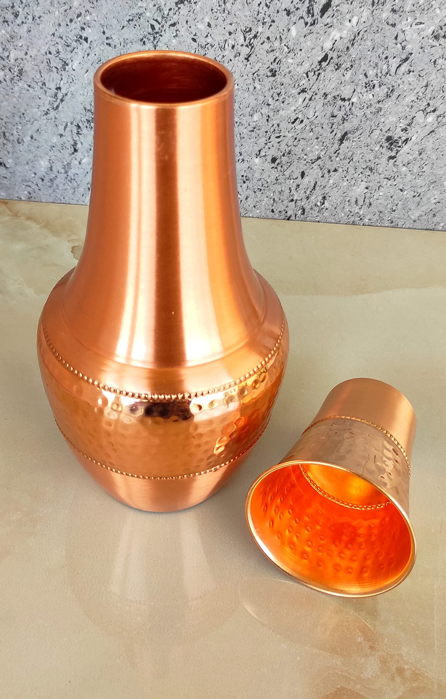 HYGGE Pure Copper Bedside Carafe with Tumbler, 1.4L Water Pitcher for Home, Yoga & Ayurveda Health Benefits – 47.3 fl oz