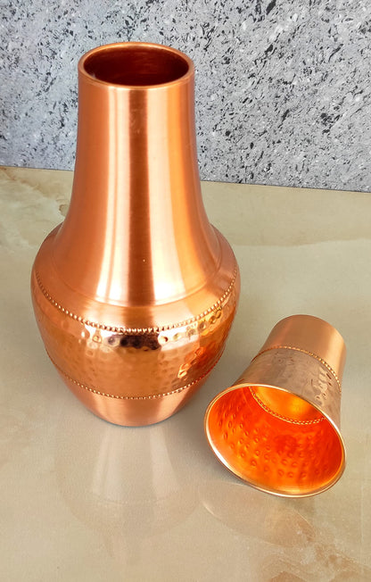 HYGGE Pure Copper Bedside Carafe with Tumbler, 1.4L Water Pitcher for Home, Yoga & Ayurveda Health Benefits – 47.3 fl oz