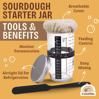 Sourdough Starter Kit for Beginners – 9” Banneton Bread Proofing Basket with 24oz Glass Sourdough Starter Jar & Sourdough Bread Baking Supplies, Easy No-Fail Kit, Gift for Home Bakers