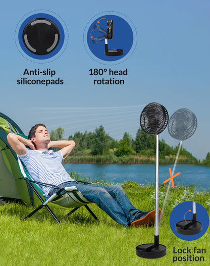 Primevolve Portable Fan,Battery Operated Rechargeable USB Fan with Remote, Foldable Floor Table Desk Pedestal Fan for Bedroom Camping Travel,Black 7.7"