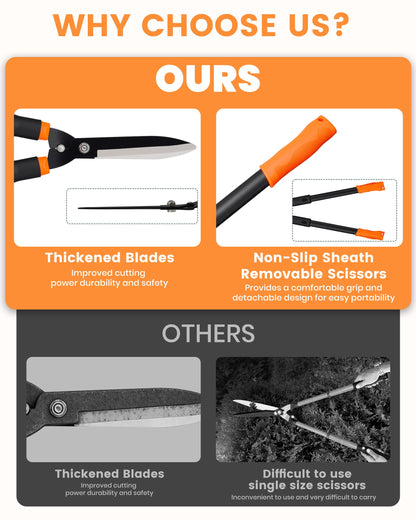 Hedge Shears, 31-Inch Garden Shears with Adjustable Handle, Sharp Blade & Comfortable Grip, Hedge Clippers for Hedges - Black/Orange