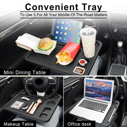 JUSTTOP Car Steering Wheel Desk for Laptop,Multipurpose Travel Car Accessories, Car Seat Stand Trays for Eating, Steering Wheel Under Table Console(Black)