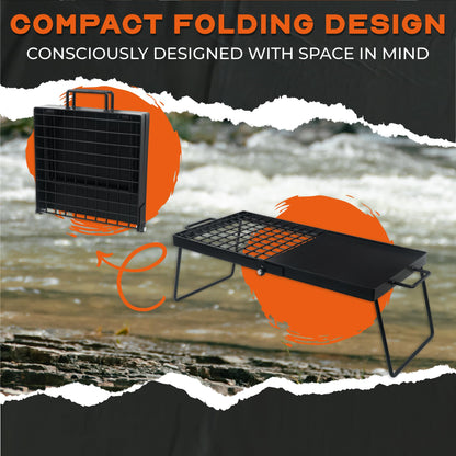 Adventure Seeka 24" Heavy Duty Folding Campfire Grill, Food-Safe Cooking Surface, Compact Folding Design, Portable Grill Grate & Griddle for Campfire Cooking, Australian Designed & Owned