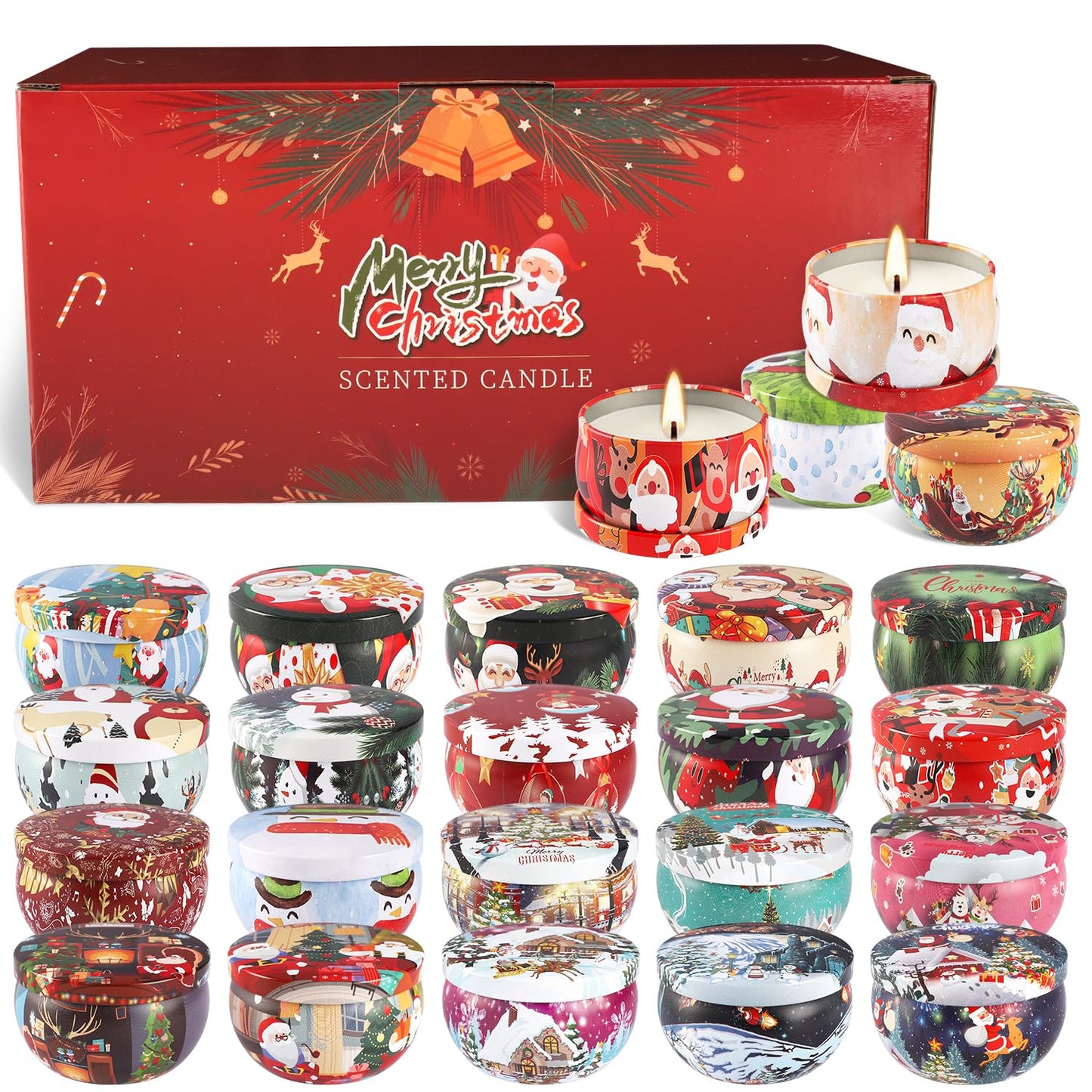 Wfmolcand 24 Packs Christmas Scented Candles Gift- Aromatherapy Candle-2.5oz Soy Wax-Long Lasting Burn time, Advent,Christmas Thanksgiving Gifts, Home Decor.