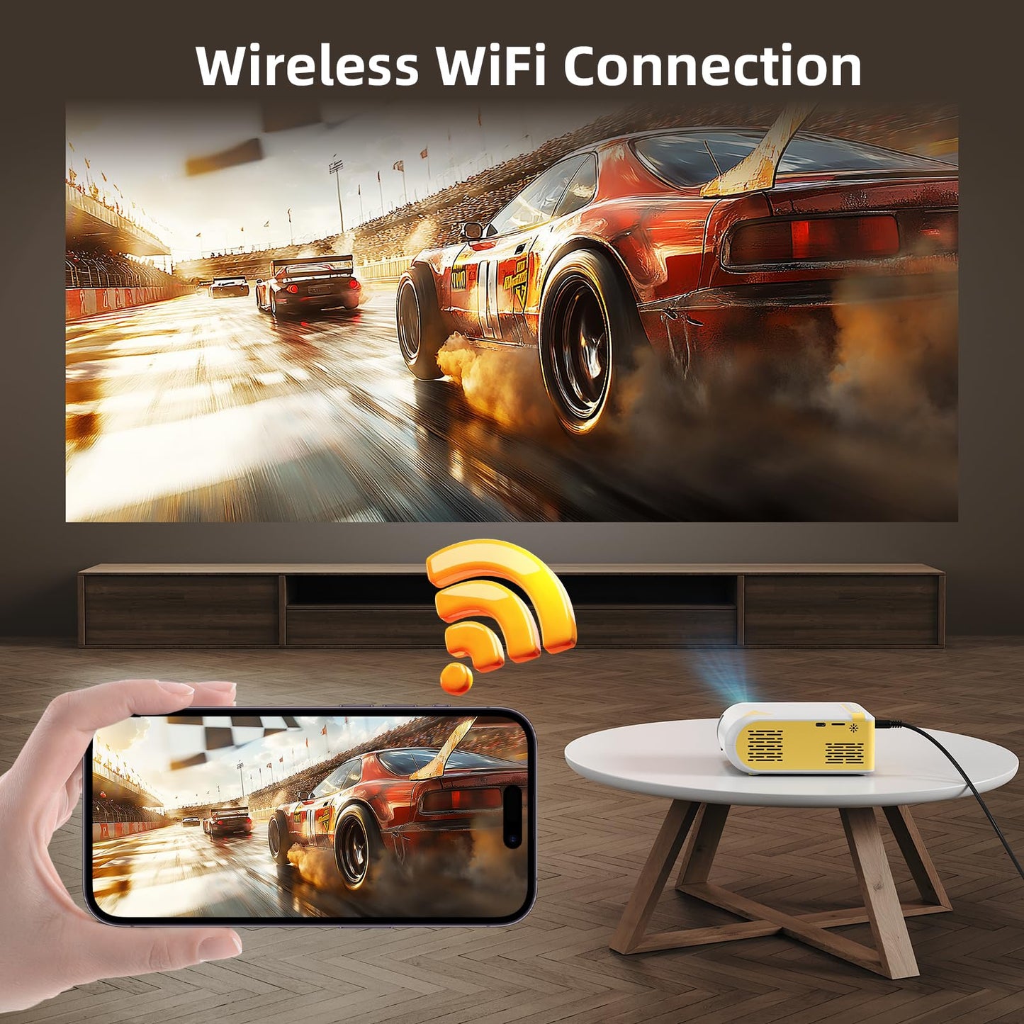 KSAN Mini Projector, Projector with WiFi and Bluetooth, Portable Movie Projector for Outdoor use, Built-in Speaker, 1080P Support Small Bedroom Video Projectors Compatible with Phone /TV Stick /PC