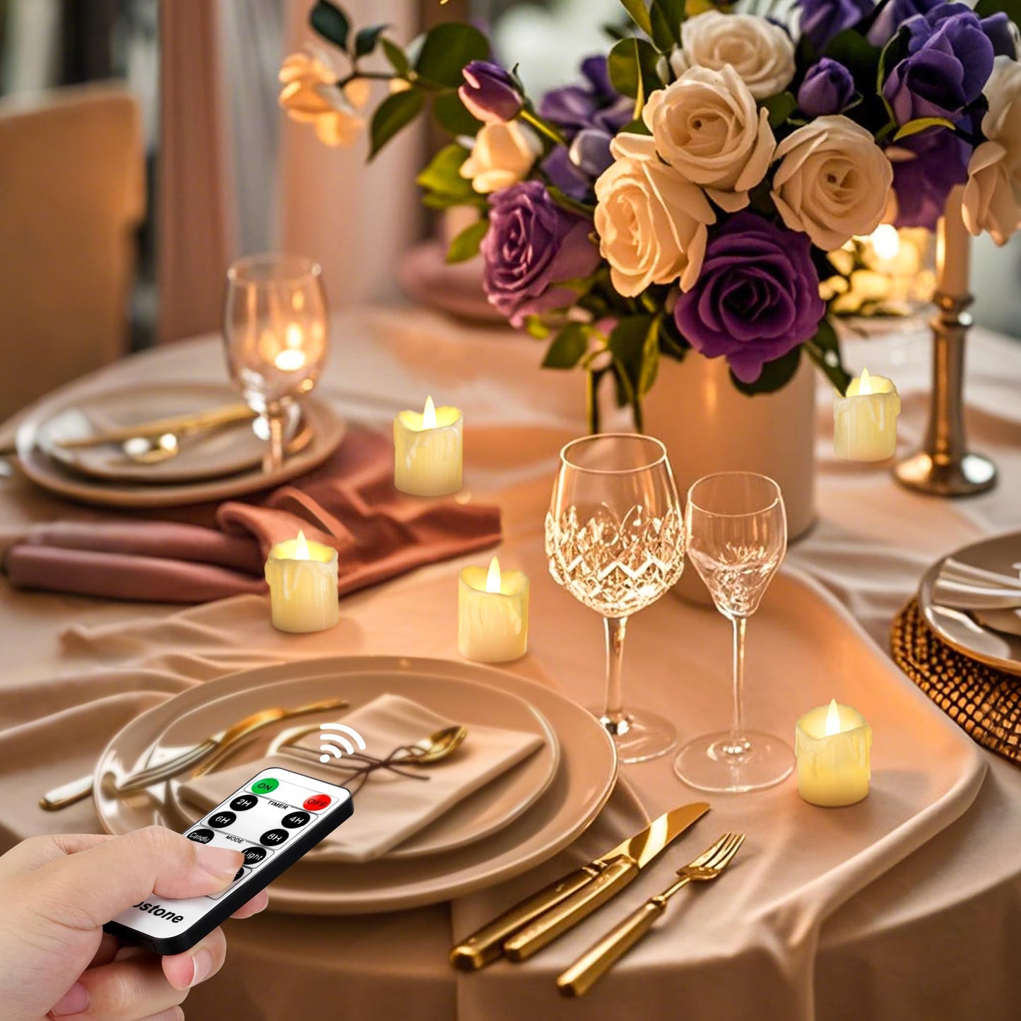 Topstone Flameless Candles 12 Pack with 2 Remotes Timer,Battery LED Tealights,Electric Candles,400H Long Lasting CR2450,Flickering or Steady Light,Dimmable for Home Decor Wedding Christmas