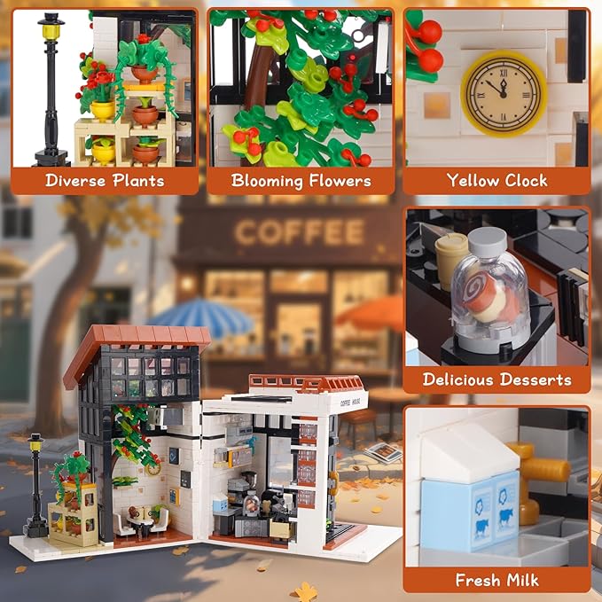 City Coffee House Building Blocks Set Openable Architecture Model Building Blocks Street View Modern Building Construction Toy 1512 PCS