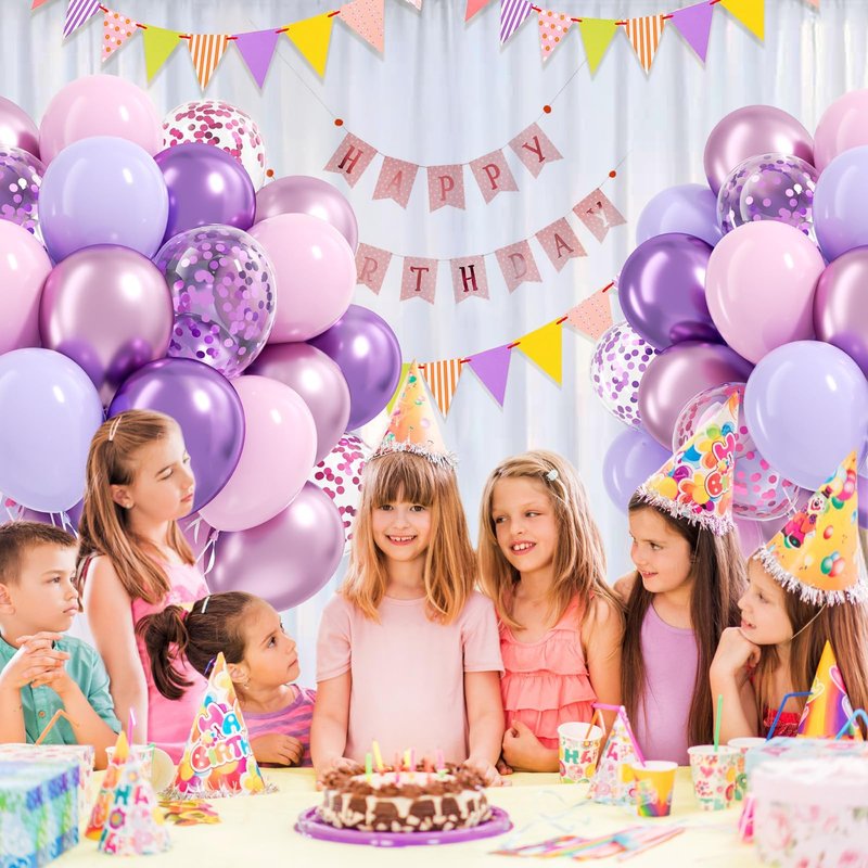 61pcs Pink and Purple Balloons, 12 Inch Purple Pink Confetti Latex Balloons, Metallic Balloon for Bridal Baby Shower Wedding Women Birthday Party Decorations