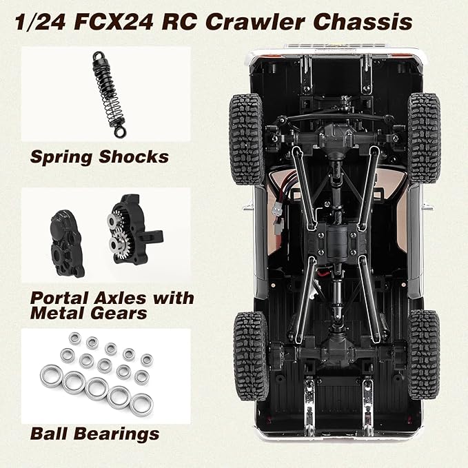 BEEZRC FMS 1/24 RC Crawler Officially Licensed Chevy K5 Blazer RC Car FCX24 RTR RC Pickup Truck SUV 4WD 2.4GHz Hobby RC Model 8km/h Mini car RC Off-Road Remote Control Car (Brown)
