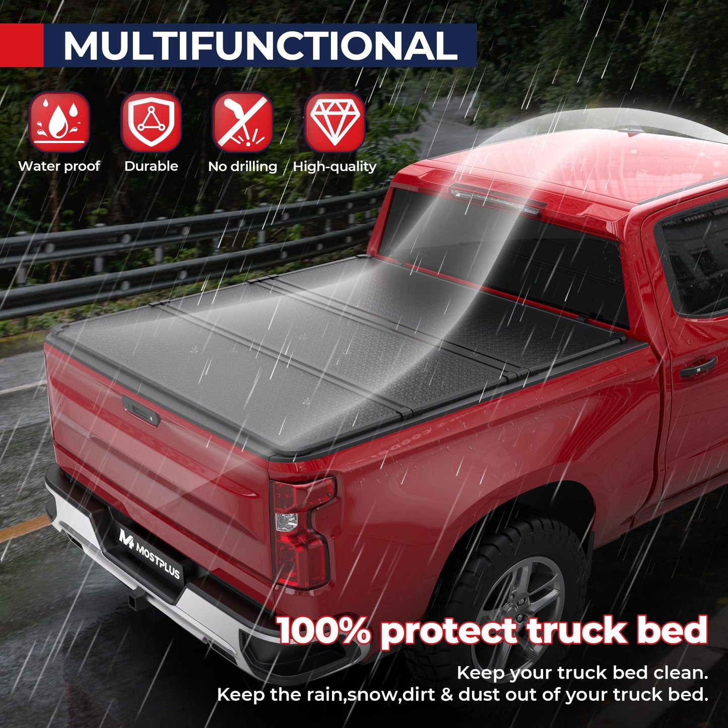 MOSTPLUS Tri-Fold Hard Truck Bed Tonneau Cover On Top Compatible for 2015 2016 2017 2018 2019 2020 2021 2022 2023 2024 2025 Chevy Colorado GMC Canyon Solid (5.2 FT Feet Bed)