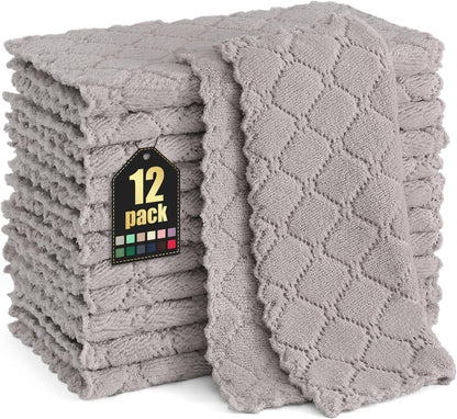 Homaxy 12 Pack Kitchen Dish Cloths (10 x 10 Inches, Grey), Super Soft and Absorbent Coral Velvet Dish Towels, Nonstick Oil Fast Drying Microfiber Cleaning Cloth, No Lint Household Dishcloths