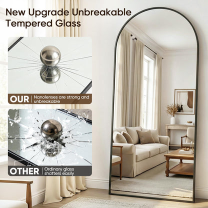 Antok Full Length Mirror, 81"x41" Floor Mirror with Stand, Hanging Mounted Mirrors for Bedroom, Living Room, Cloakroom, Dining Room, Black, Arched