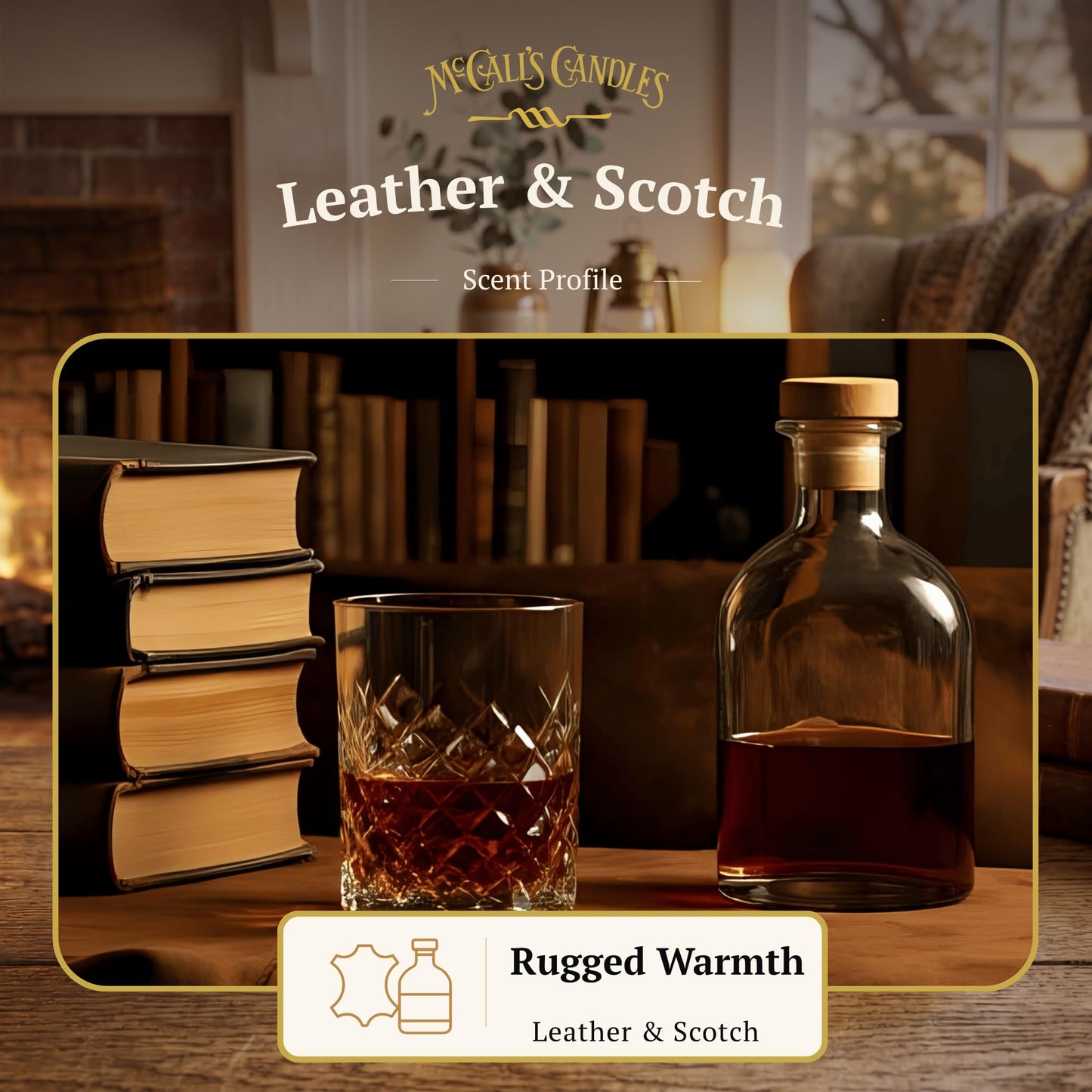 McCall’s Candles | Leather & Scotch | 26 oz Classic Jar Candle | USA-Poured | Rustic Jar with Carrying Handles | Leather & Scotch Fragrance