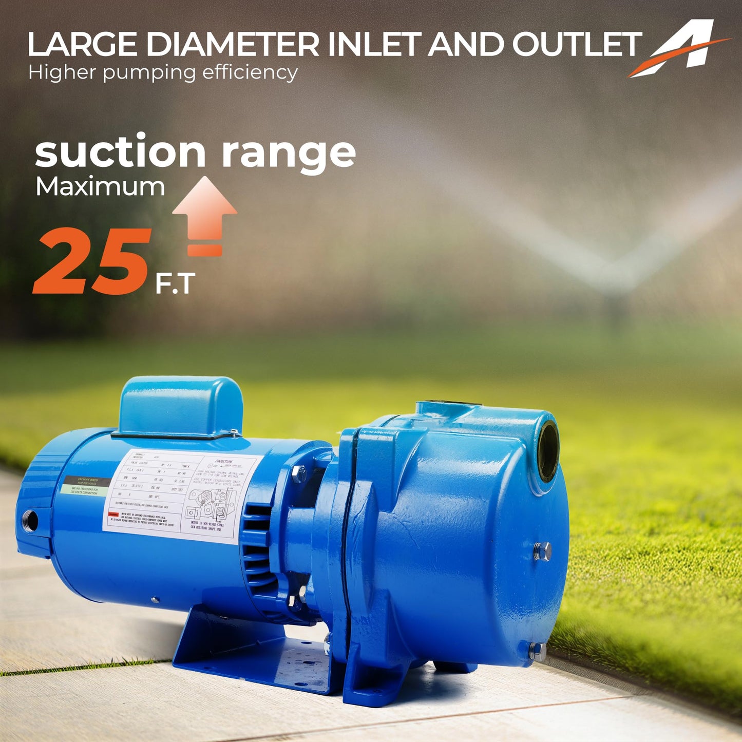 GT15 Self-Priming Centrifugal Pump Fit For Agricultural & Landscape Irrigation - 1.5HP Single Phase Cast Iron Water Pump