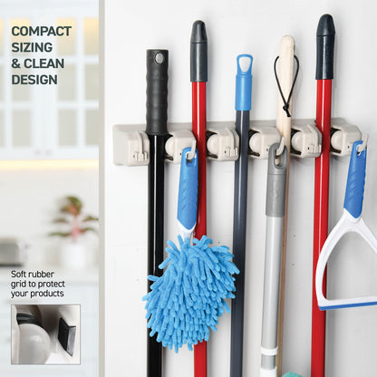 Home-it Mop and Broom Holder Wall Mount Garden Tool Storage Tool Rack Storage & Organization for the Home Plastic Hanger for Closet Garage Organizer (5-position)