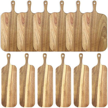 12 Pcs Wood Cutting Board Set with Handle, Acacia Wood Charcuterie Board, Small Size Long Wooden Charcuterie Board Paddle Cheese Board Serving Boards for Kitchen Meat, Pizza,Chees, 16.1×4.7", 15×7.5"