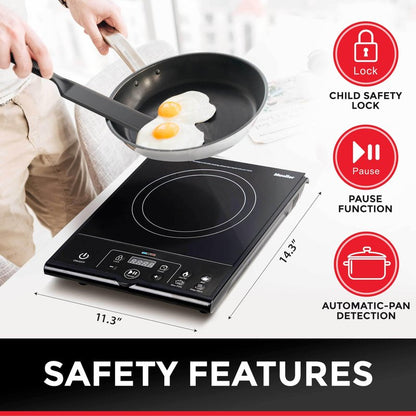 Mueller RapidTherm Portable Induction Cooktop,1800W Single Burner Hot Plate with 8 Power Levels, 8 Temperature Settings, 4 Presets, 4-Hour Timer, Auto Shut-Off & Child Lock for RV, Dorm, Small Kitchen