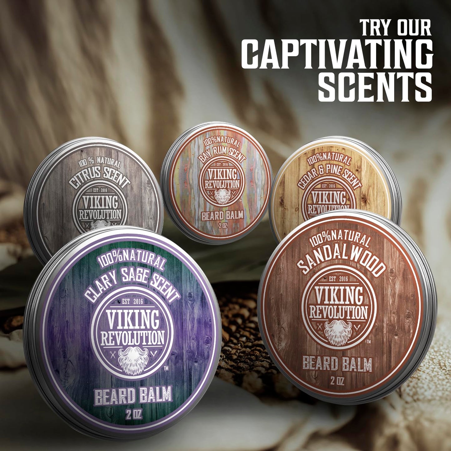 Viking Revolution Sandalwood Beard Balm for Men (2oz) and Sandalwood Beard Oil (1 fl oz) Bundle - With Argan and Jojoba Oils - Soften and Moisturize - Stocking Stuffers for Men