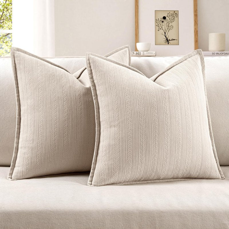 MIULEE 20x20 Inch Beige Decorative Couch Pillow Covers Set of 2 Chenille Throw Pillow Covers Farmhouse Cushion Cases with Elegant Design for Home Decor Sofa Bedroom Living Room
