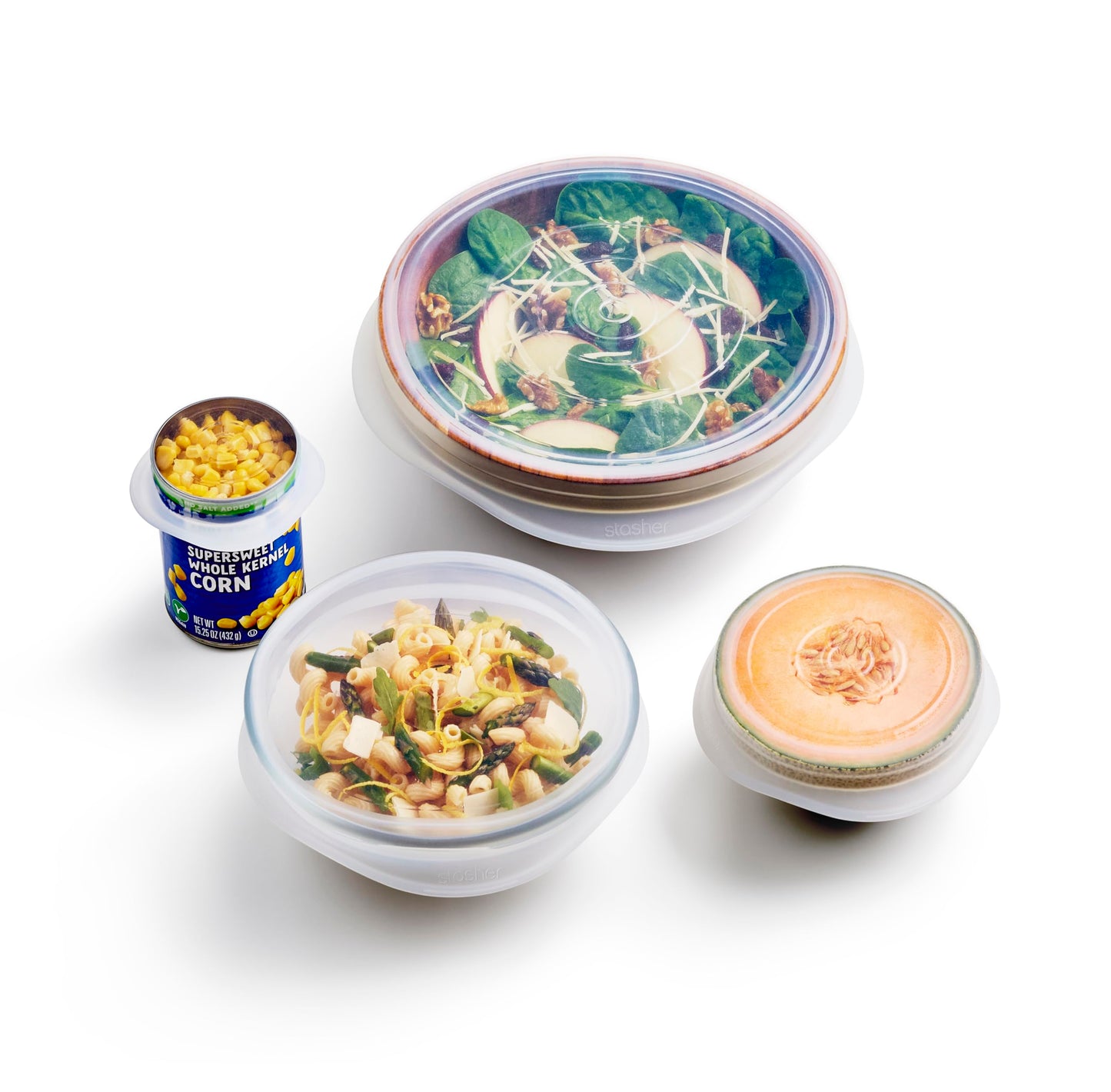 Stasher Premium Reusable Silicone Stretch Lids Variety 4-Pack, Clear, 9, 6.5, 4.5, 2.5, Airtight Seal, Food Container Covers, BPA Free, Leak-free, Dishwasher Safe, Microwave Safe, Eco-Friendly