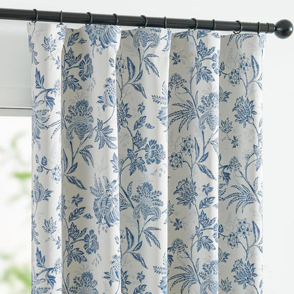 jinchan Blackout Floral Curtains for Bedroom, 84 Inches Long Printed Flower Black Out Curtains, French Country Back Tab Blue Window Treatment Farmhouse Drapes Set 2 Panels Blue