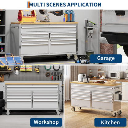 GarveeTech 61 in Tool Chest, Tool Box Mobile 9 Drawers Storage Rolling Cabinet with Wheels Lock Key Locking System Drawer Liners for Garage Warehouse Repair Shop