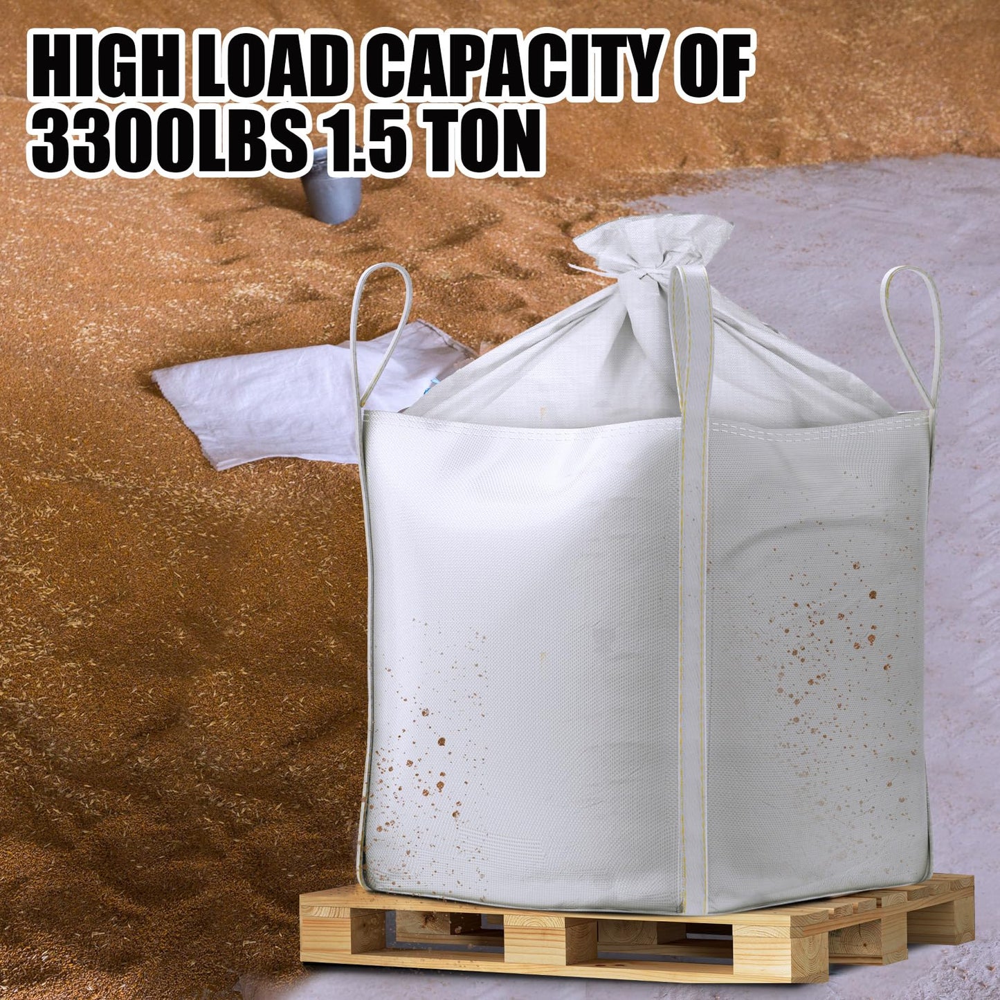 Hoolerry 10 Pcs FIBC Bulk Bag, 1.5 Ton 35" L x 35" W x 43" H 3300lbs Construction Dumpster Bag Heavy Duty Large Duffle Top Flat Bottom Woven Polypropylene Container for Sand Concrete Industrial