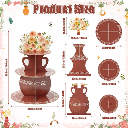 ANGOLIO De Barro Mexicanos Cupcake Stand Party Supplies - 3 Tier Mexican Flower Birthday Cupcake Tower Taco Dessert Holder Display Party Decorations for Wedding Baby Shower Birthday Fiesta (Brown)