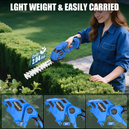 AZZUNO Hedge Trimmer Cordless, 21V Battery Powered Electric Hedge Trimmer Grass Shears with Battery and Charger Included, 2-in-1 Handheld Grass Cutter Shrub Trimmer for Gardens, Yards, Lawns
