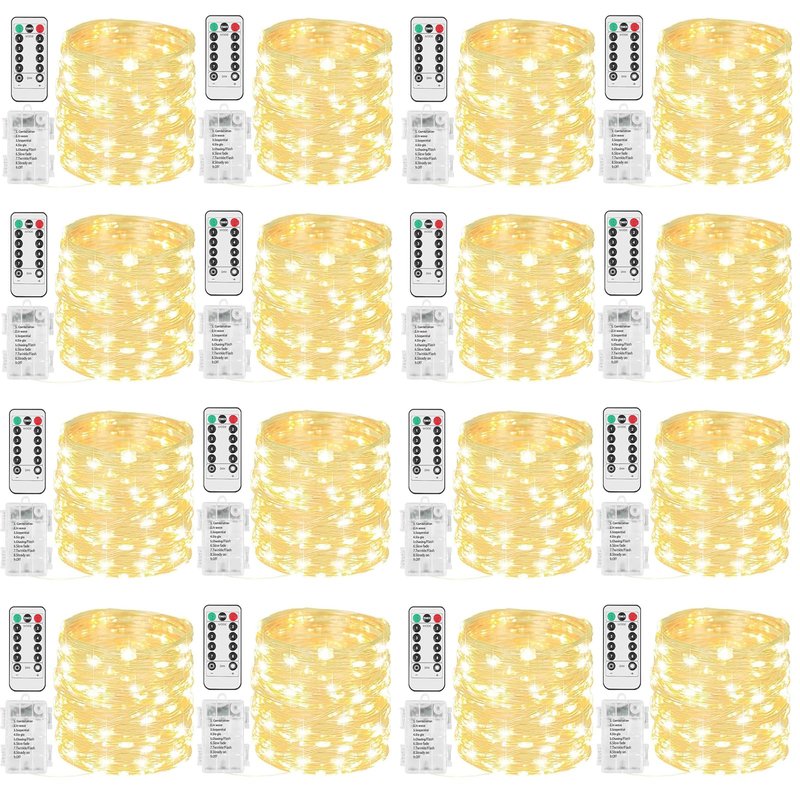 Beieverluck 16 Pack 33FT 100 LED Fairy Lights Battery Operated Fairy Lights with Remote and Timer Waterproof String Lights Outdoor Indoor for Bedroom Wedding Christmas Decorations, Warm White