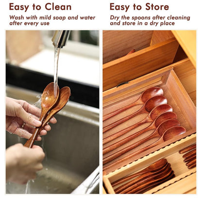 Wooden Spoons Set - 12pcs (6pcs 9in & 6pcs 6in), for Eating, Mixing, Stirring, Coffee, Tea, Jam, Bath Salts