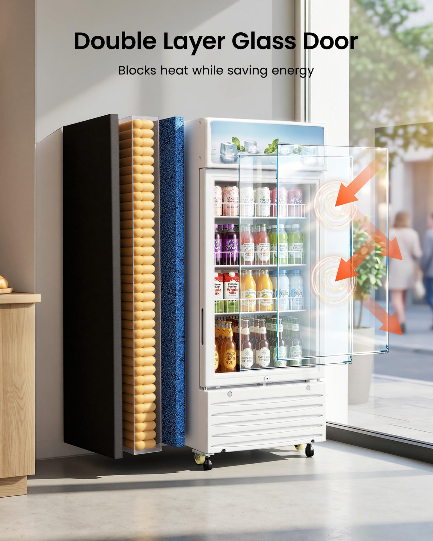 ICEVIVAL Commercial Beverage Refrigerator, 5.8 cu.ft Glass Door Drink Cooler with LED Lightbox & Lock, 32-50℉ Adjustable Temperature, ETL Certified Display Fridge for Bar, Restaurant & Shop