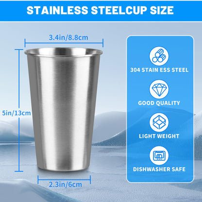 HAMILADUO 16Pack 16 oz Stainless Steel Pint Cups,Stainless Steel Cup,Pint Cup Tumbler，water Tumbler,Stackable,Reusable,BPA Free, (16)