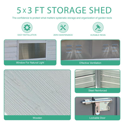 Jaxenor 5x3 FT Outdoor Wood Storage Shed, Garden Tool Shed with Windows, Outside Storage Shed Waterproof for Backyard, Garden, Patio, 4 Vents (Without Floor) Gray