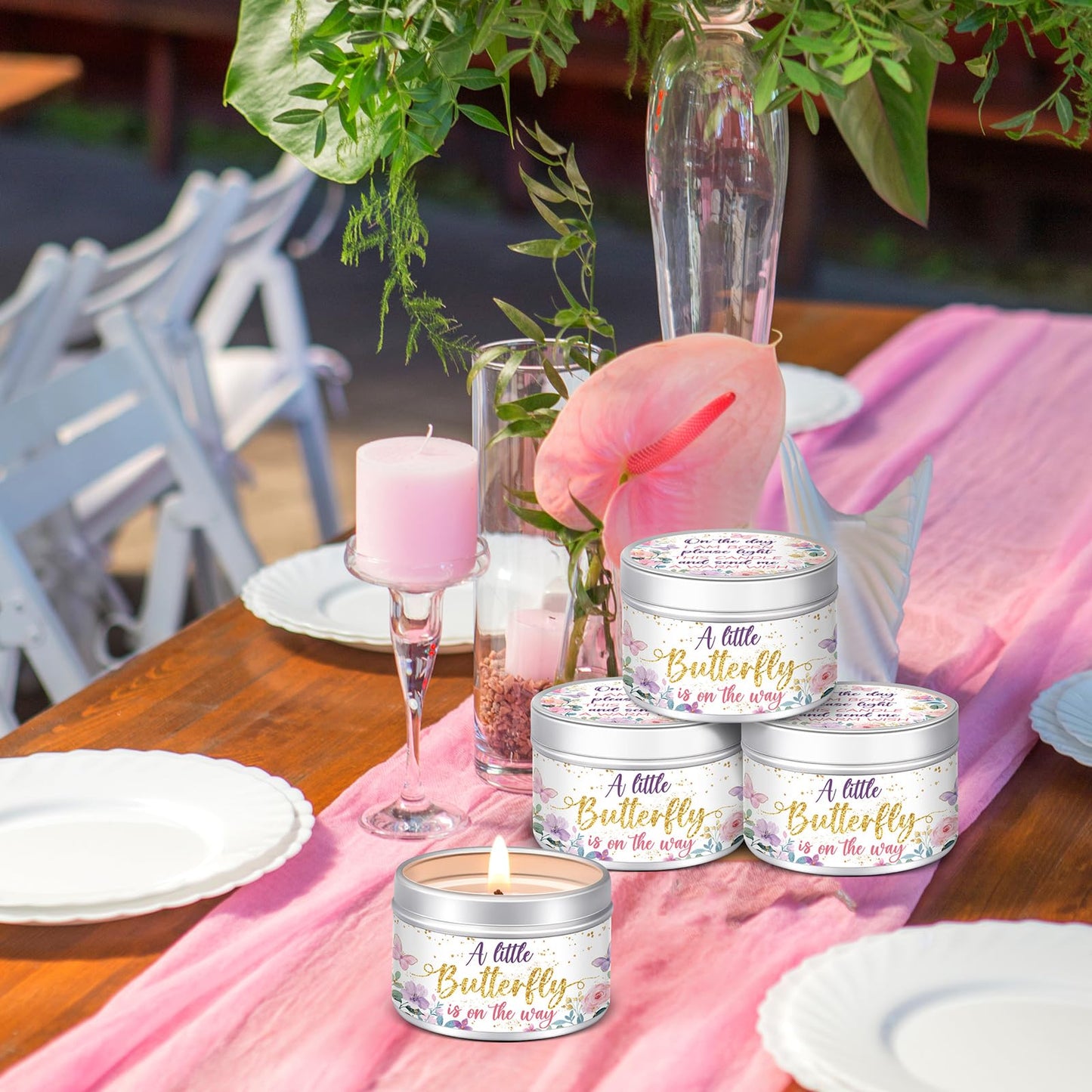 MTLEE 24 Pcs Butterfly Baby Shower Party Favors Candles Lavender Scented Baby Shower Favors for Guests Rustic Tealights Candles Gender Reveal Return Gifts (1.2 oz, Gold)