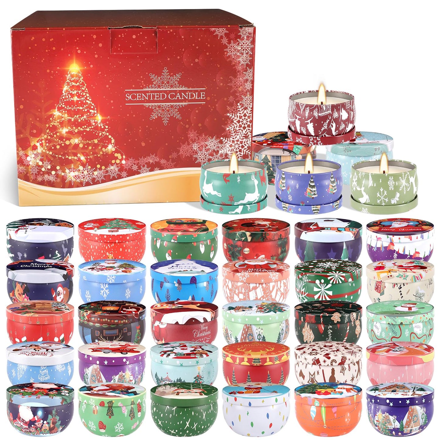 36 Packs Christmas Scented Candles Gift- Aromatherapy Candle-2.5oz Soy Wax-Long Lasting Burn time, Christmas Thanksgiving Gifts, Home Decor.