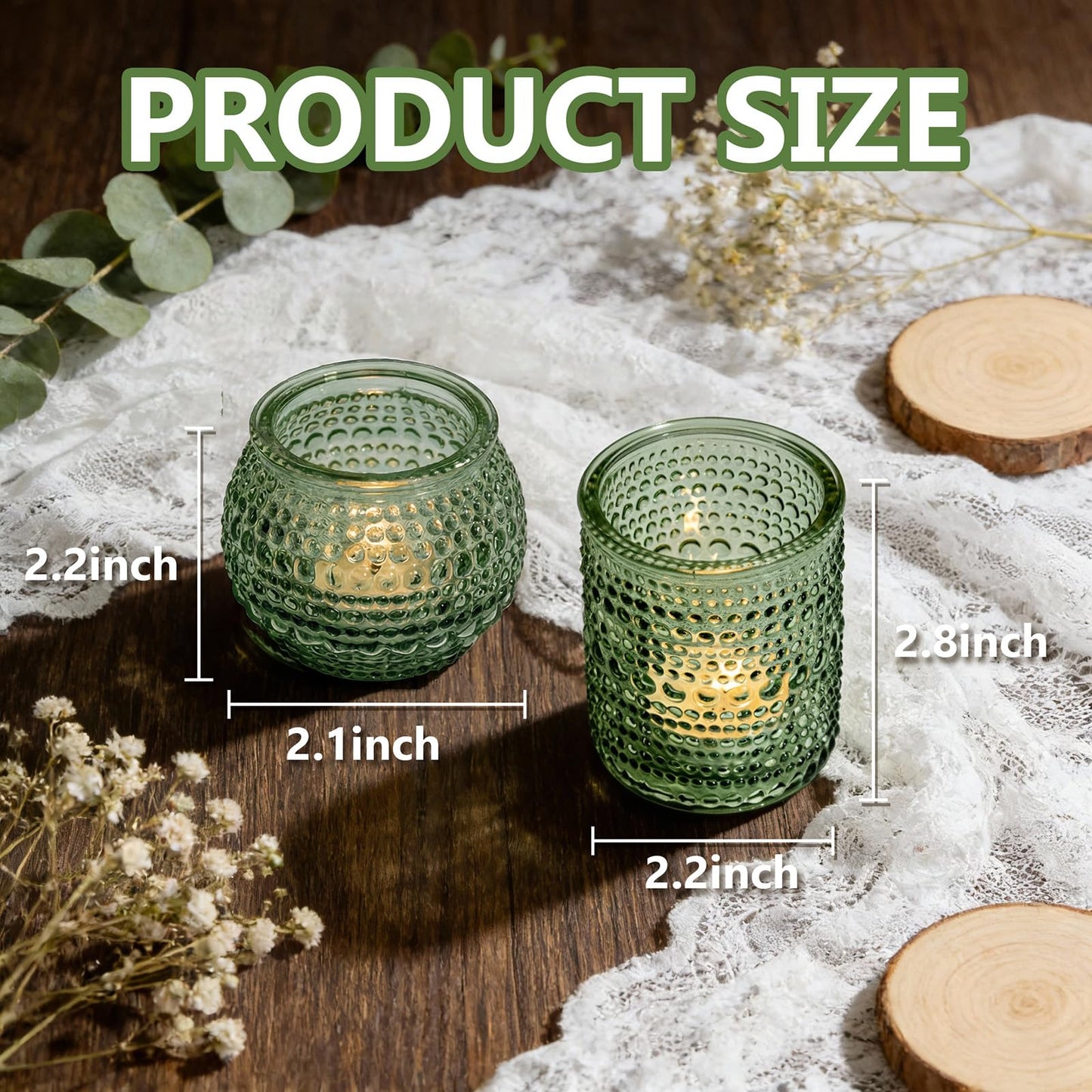 Rubtlamp 24Pack Green Votive & Tea Light Candle Holders with Dot Design, Glass Candle Holder for Table Centerpiece, Wedding, Baby Shower, Home Decorations