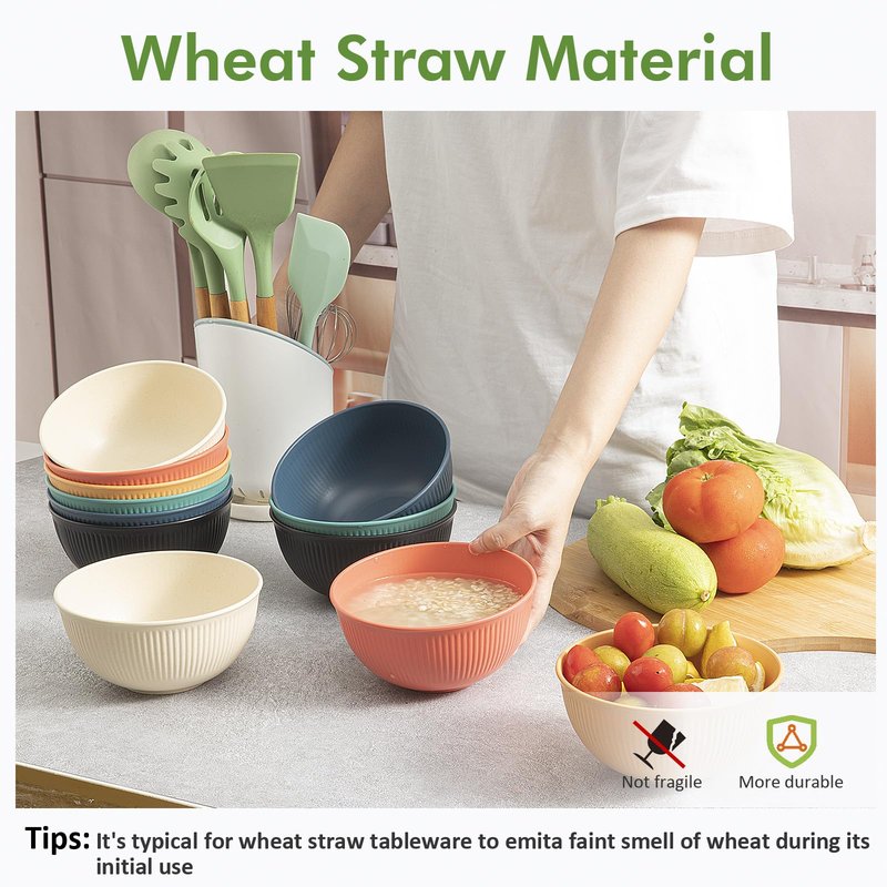 LIANGKEN 12-Pack of 24 oz Unbreakable Cereal Bowls, Reusable Plastic Lightweight Bowls, Made from Wheat Straw Fiber, Ideal for Salads, Soups, Ramen, Noodles, and Oatmeal