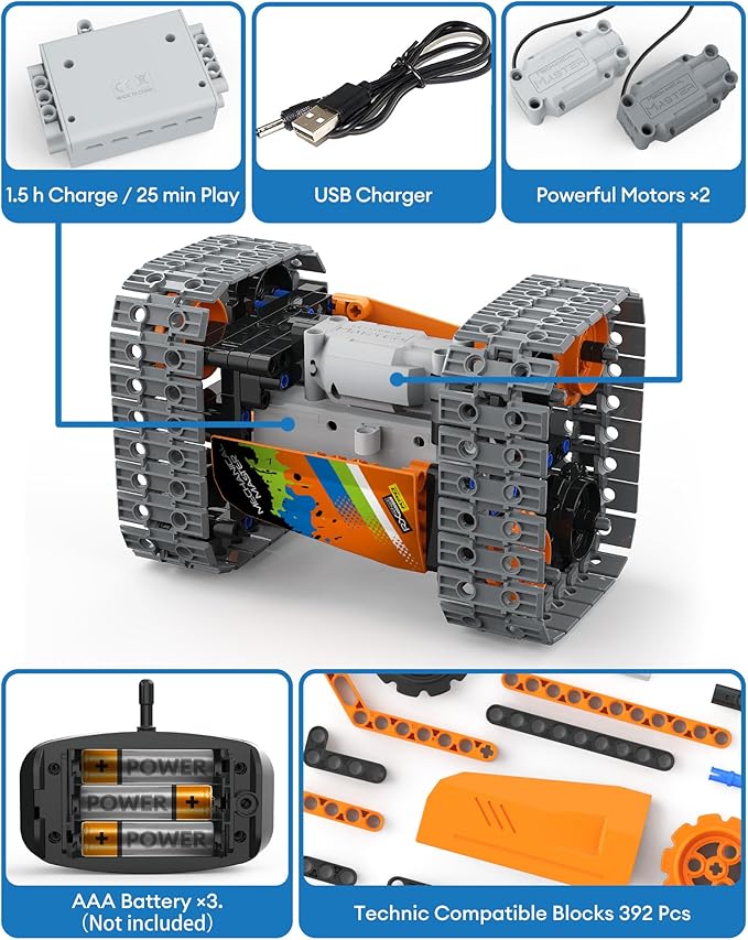 5 in 1 STEM Remote Control Building Kit 392Pcs Blocks Erector Projects Set Toys for Kids Age 8-12 Build a Tank/Robot/AVT DIY Science Educate 6 7 9 10 11 Years Old for Boys &amp Girls Gift Ideas