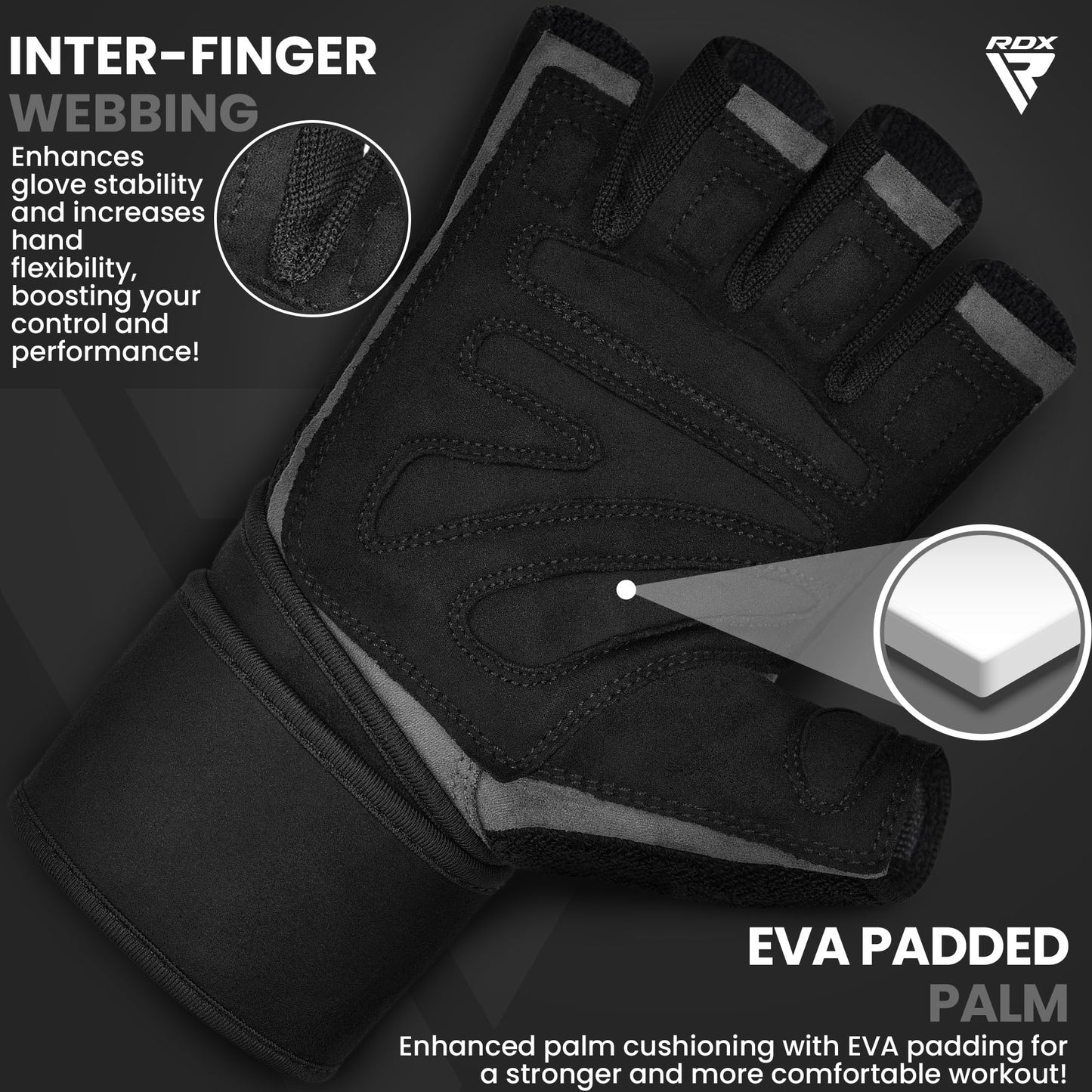 RDX Weight Lifting Workout Gloves with Wrist Support, 50 CM Long Wrist Straps, Anti Slip Padded Palm, Breathable Gym Grip for Fitness Training Powerlifting, Men Women Bodybuilding Exercise