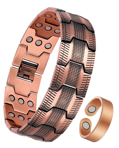 Jeracol Copper Bracelets for Men, 3X Strength Magnetic Copper Bracelets for Men with 3500 Gauss Magnets, Adjustable Length with Sizing Tool