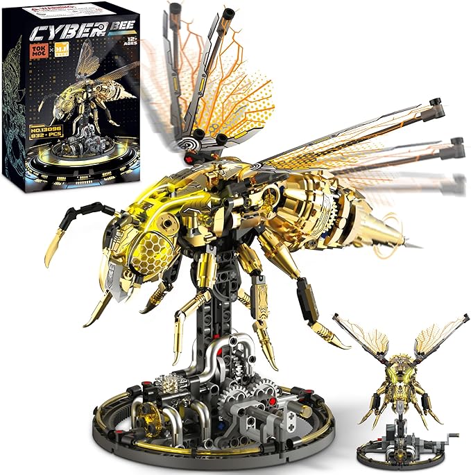 Mechanical Bee Building Blocks Kit for Adult Technic Bee Buildings Set for Adults with LED Light &amp Display Stand Robot Animal Building Toy with Moving Wings for Adults &amp Kids 832Pcs